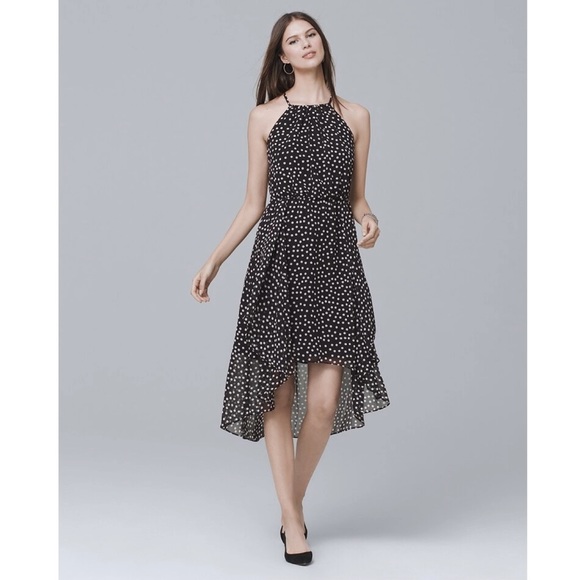 White House Black Market Dresses & Skirts - White House Black Market Black White Polka Dot High Low Sleeveless Midi Dress